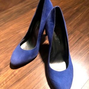 Blue suede high heels